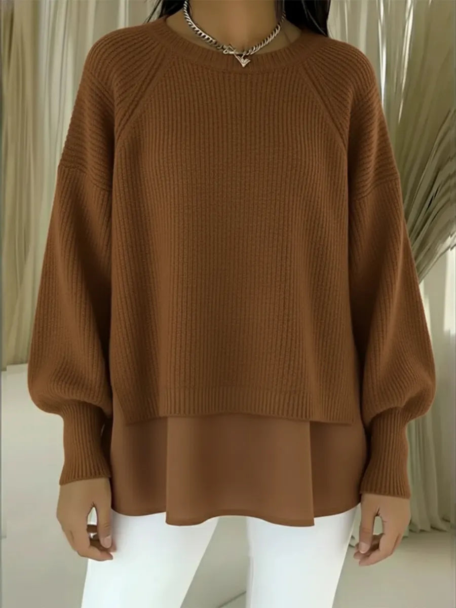 CLEARANCE SALE🔥 Women's Comfortable Patchwork Faux Two-piece Lantern Sleeve Sweater