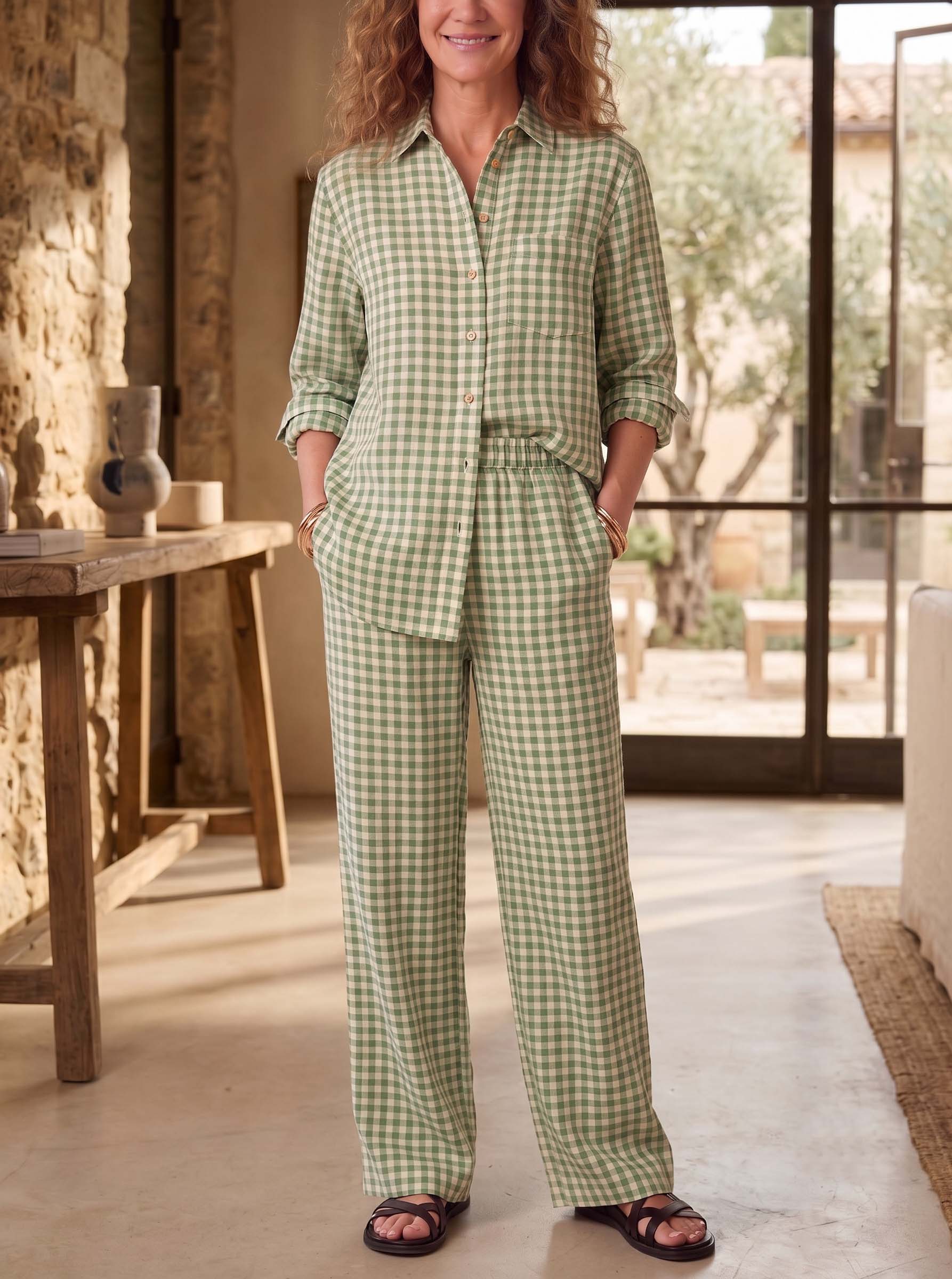 Linen Blend Gingham Set