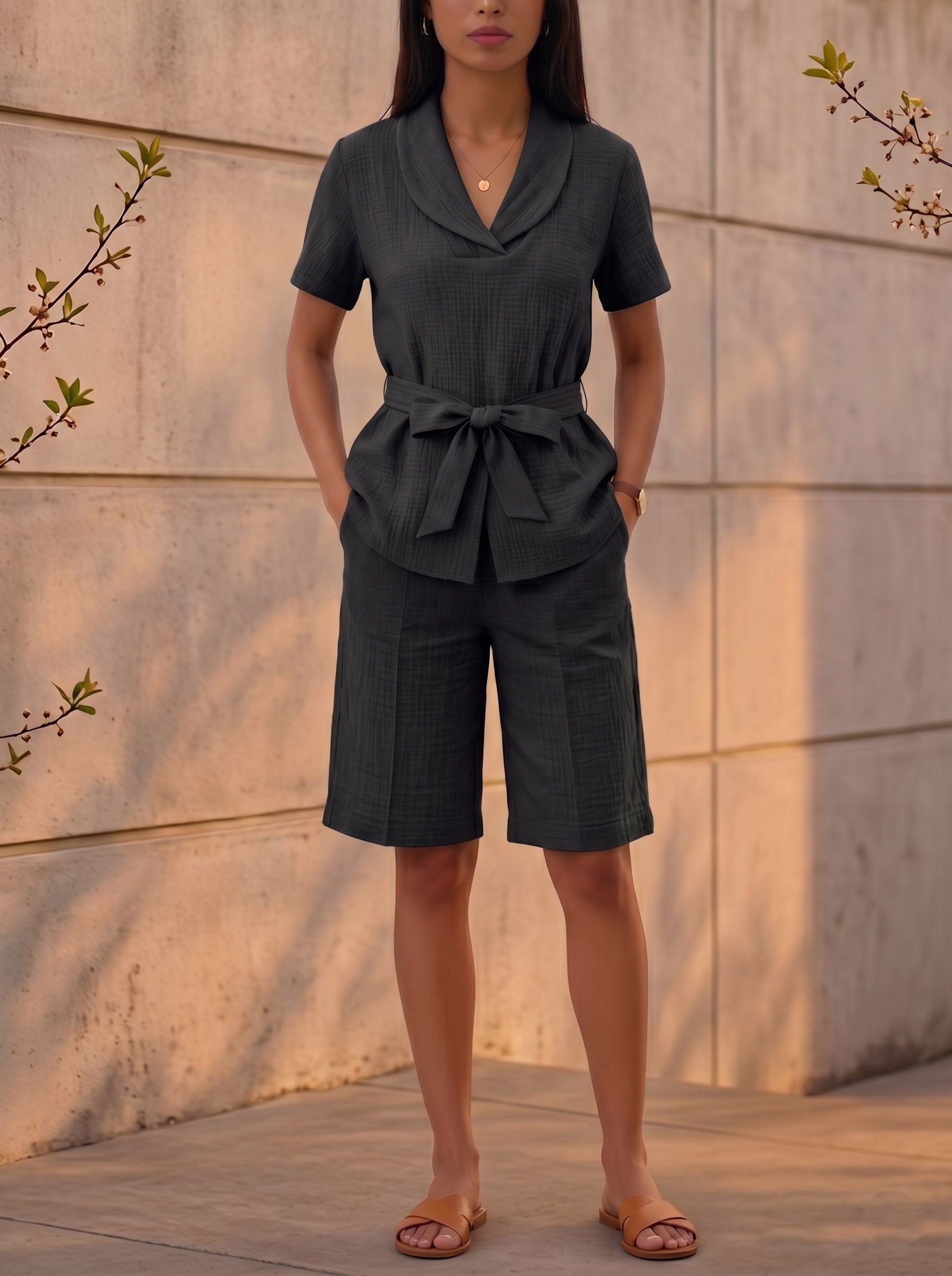 New Arrivals🔥 Linen-Textured Belted Safari Set