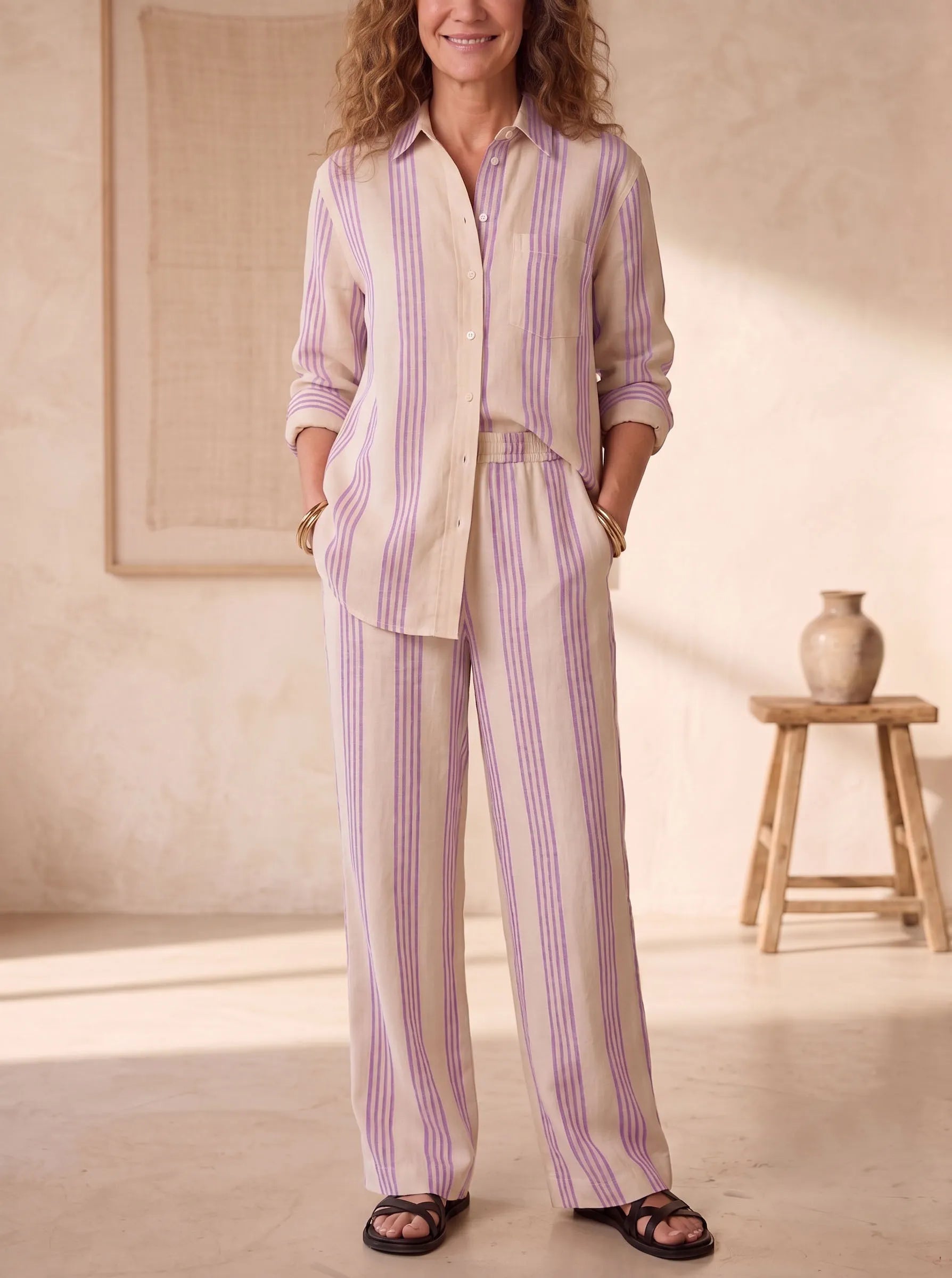 Linen Blend Striped Set