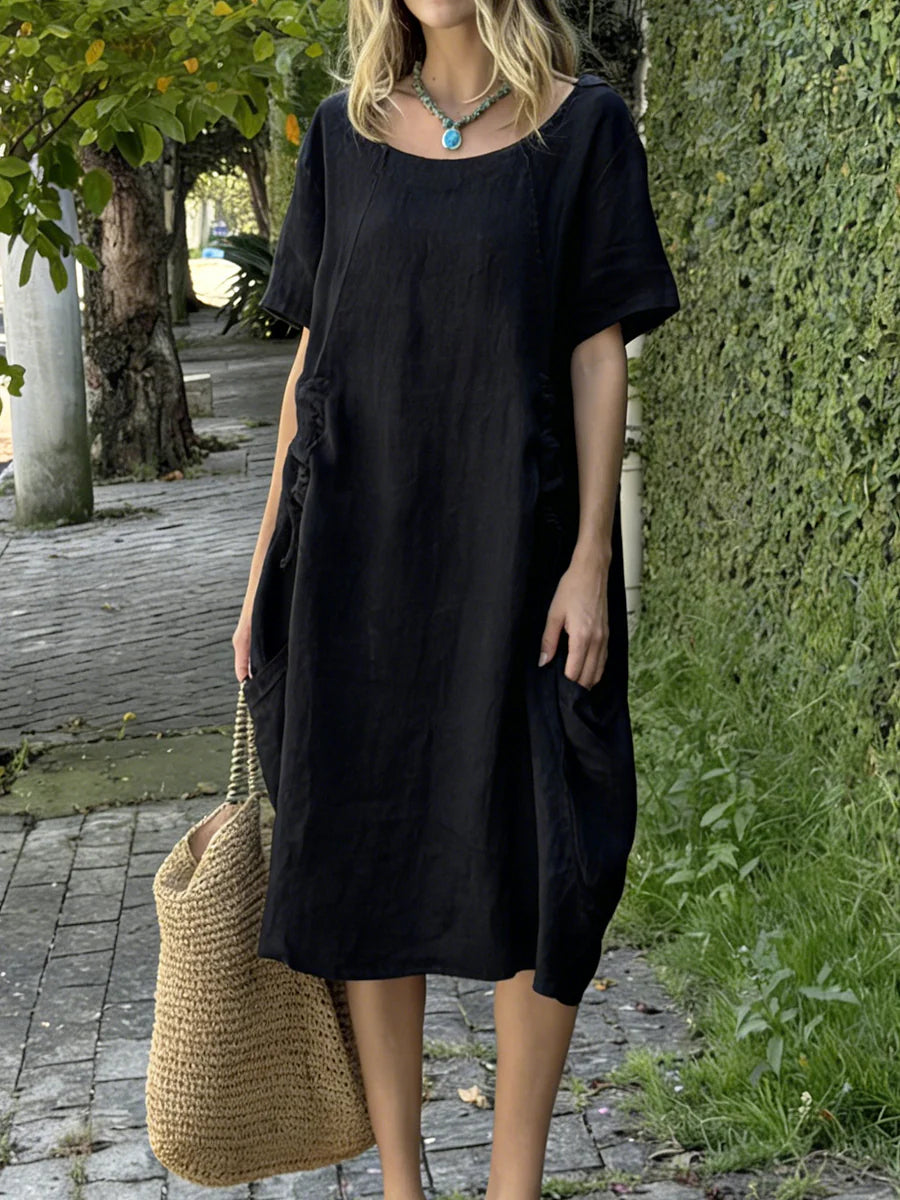 New Arrivals🔥 Linen And Cotton Drawstring adjustment Short-sleeved Dress