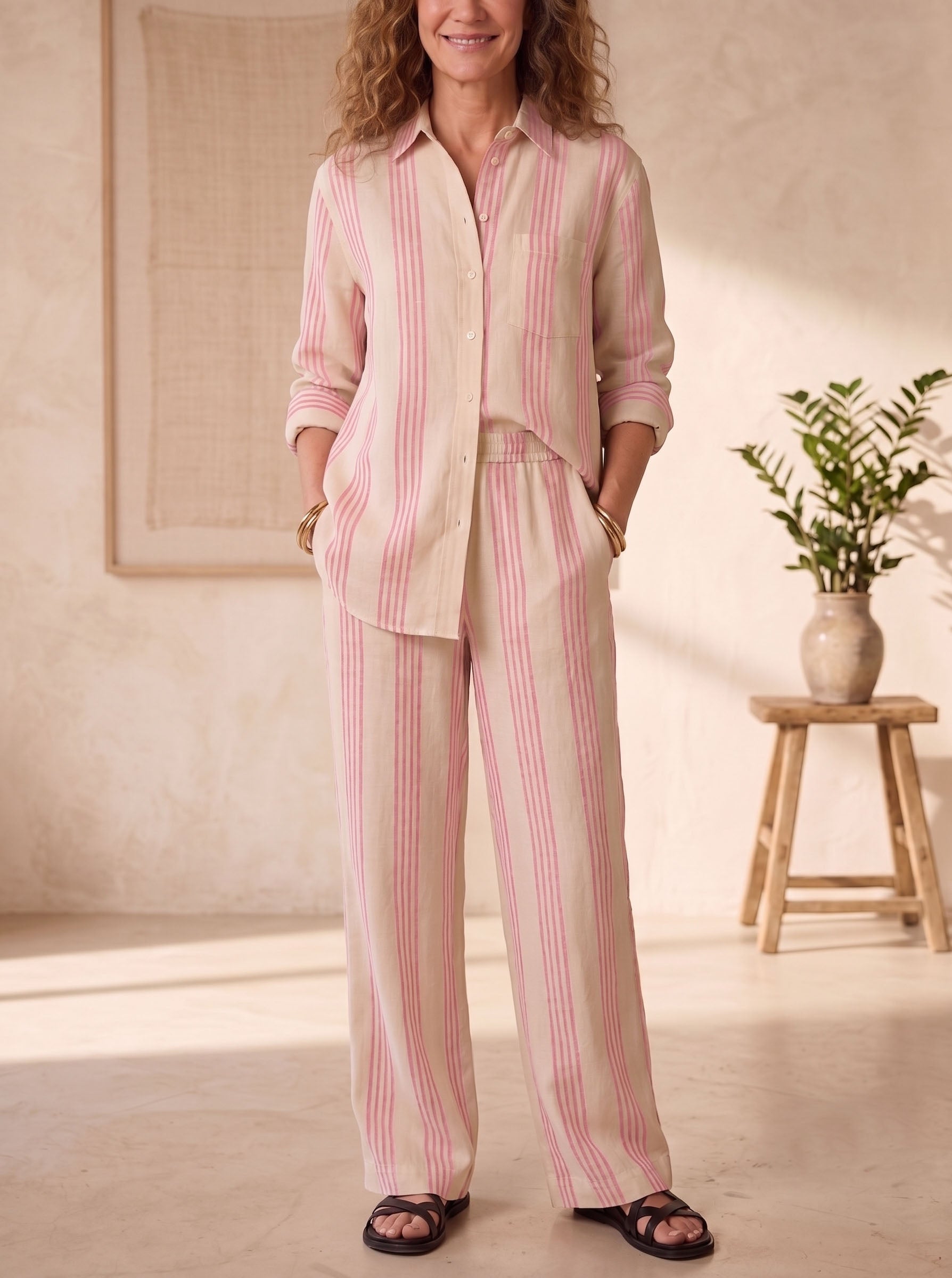 Linen Blend Striped Set