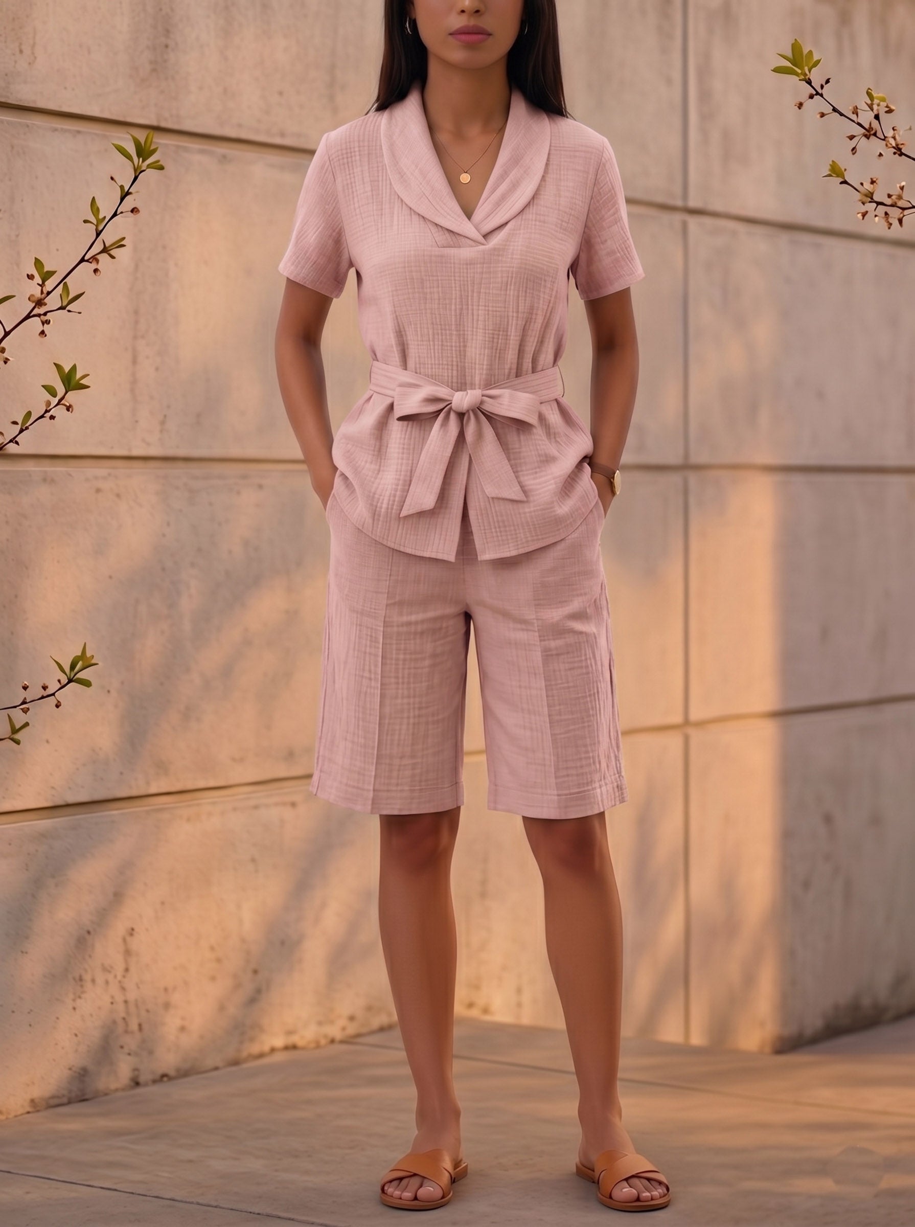 New Arrivals🔥 Linen-Textured Belted Safari Set