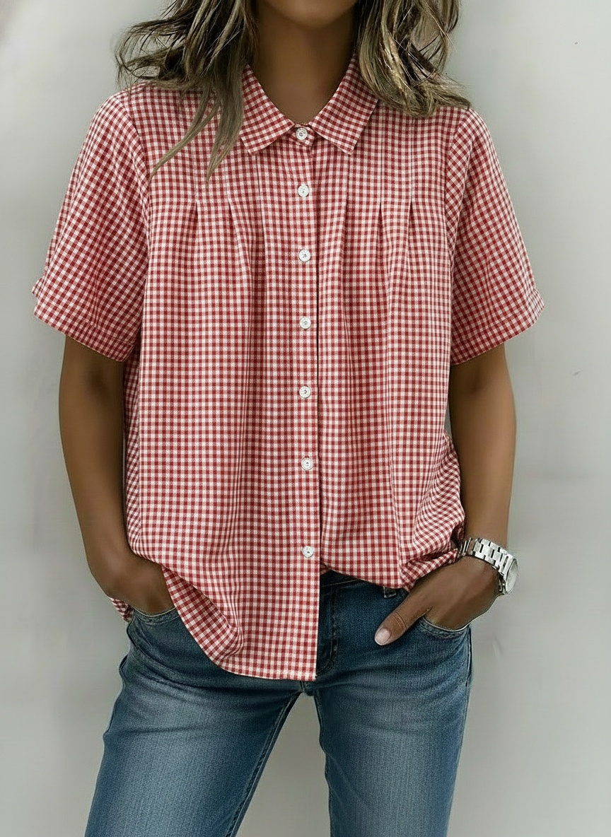 Gingham Pleated Blouse